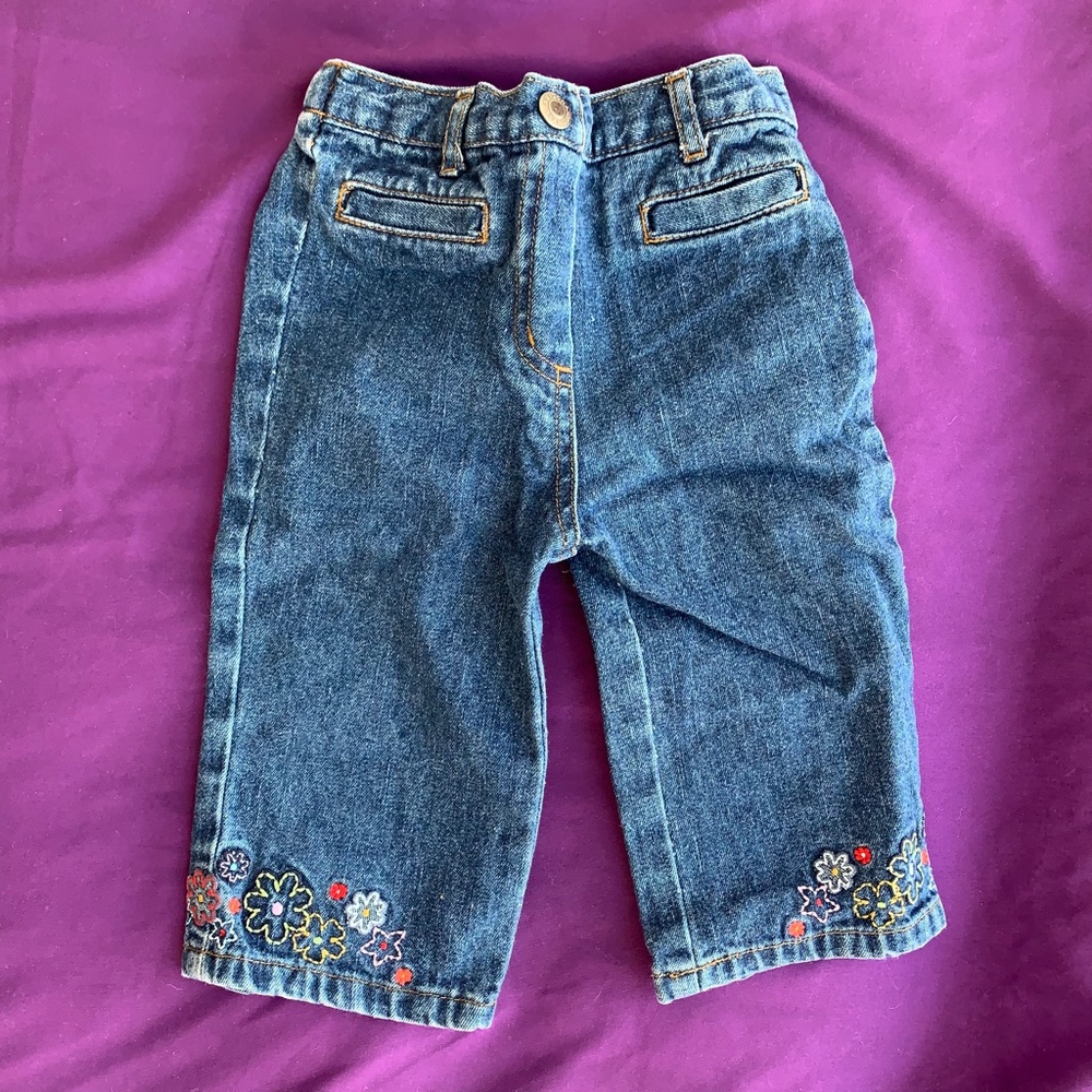 Baby 6-9 months embroidered Jeans flower